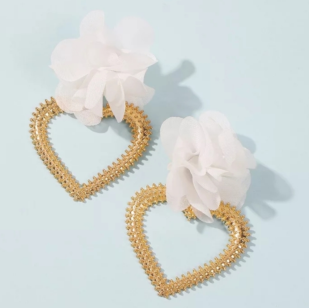 New Vintage Boho Ethnic Gold and White  Cloth Earrings